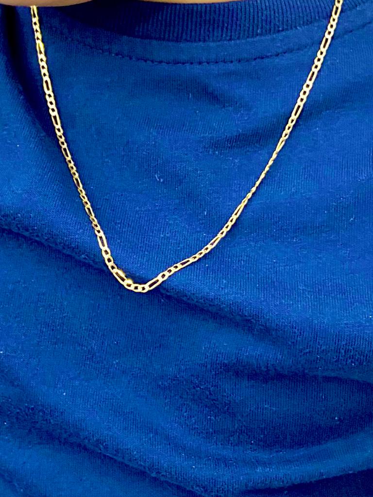 14K Yellow Gold Two Tone Diamond Cut Figaro Link Chain Necklace for Baby Kids 18" Children