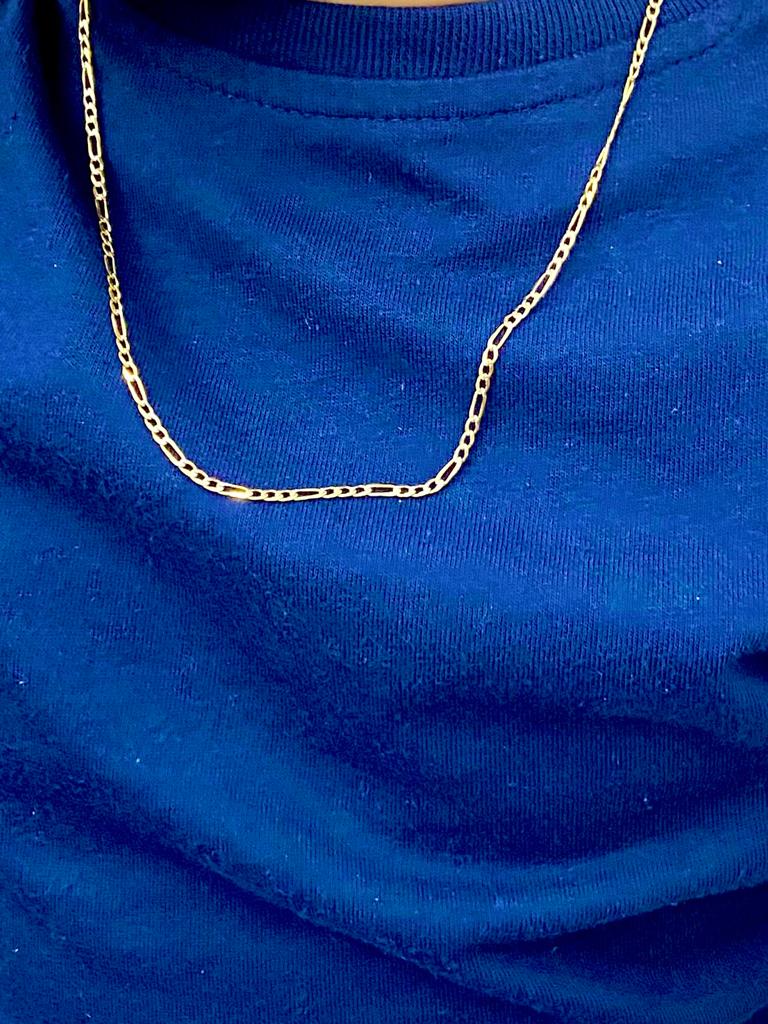 14K Yellow Gold Two Tone Diamond Cut Figaro Link Chain Necklace for Baby Kids 18" Children