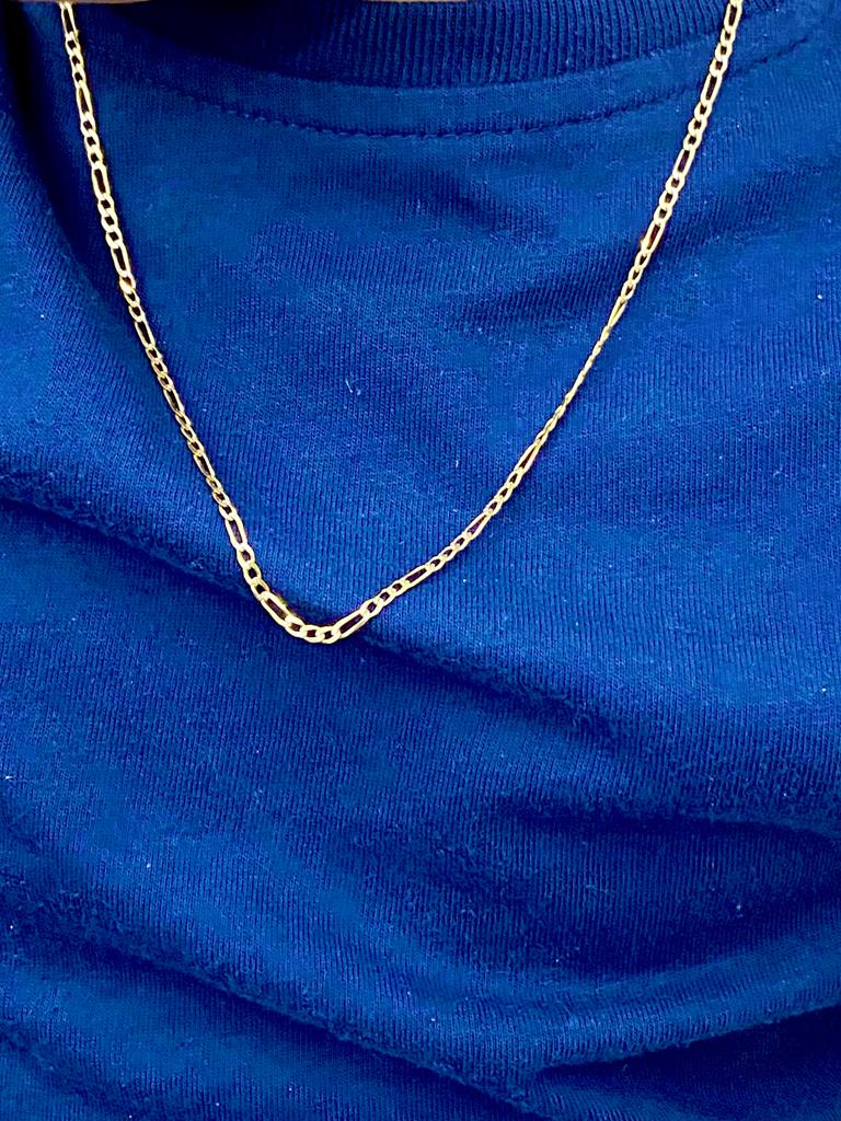 14K Yellow Gold Two Tone Diamond Cut Figaro Link Chain Necklace for Baby Kids 18" Children