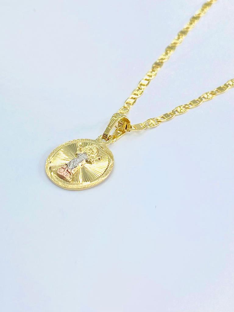 14K Gold Filled Baby Jesus Pendant Necklace Valentino Chain Diamond Cut Baby Kids 17x14mm