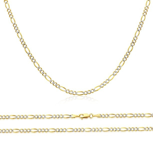 14K Yellow Gold Two Tone Diamond Cut Figaro Link Chain Necklace for Baby Kids 18" Children