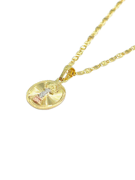14K Gold Filled Baby Jesus Pendant Necklace Valentino Chain Diamond Cut Baby Kids 17x14mm