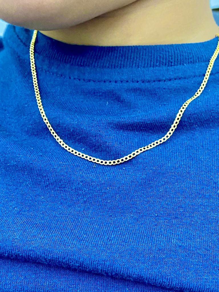 14K Yellow Gold Miami Curb Cuban Chain 2mm Necklace 16" for Kids Baby Girls 2.42g Fancy Design