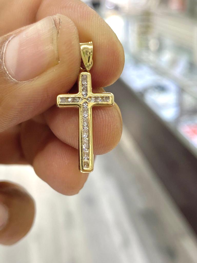 Kids 16" Cross Necklace CZ Charm Pendant Crucifix 14K Gold Curb Chain 3.24g Religious