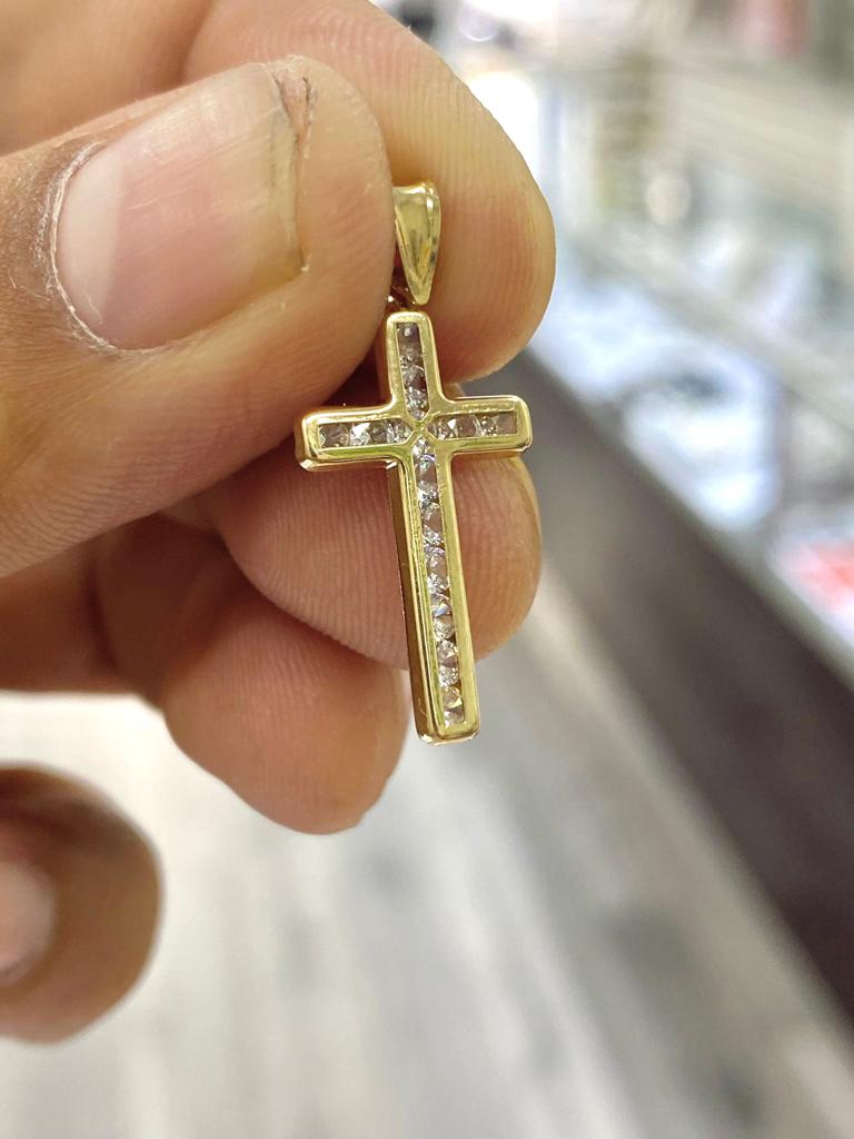 Kids 16" Cross Necklace CZ Charm Pendant Crucifix 14K Gold Curb Chain 3.24g Religious