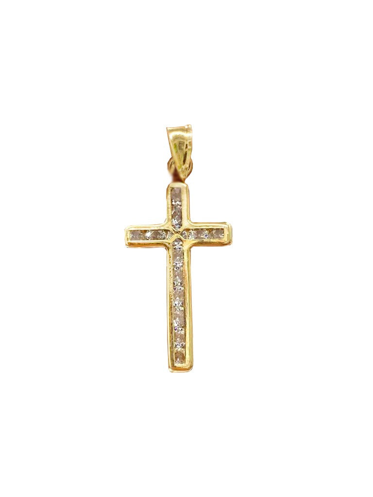 Kids 16" Cross Necklace CZ Charm Pendant Crucifix 14K Gold Curb Chain 3.24g Religious