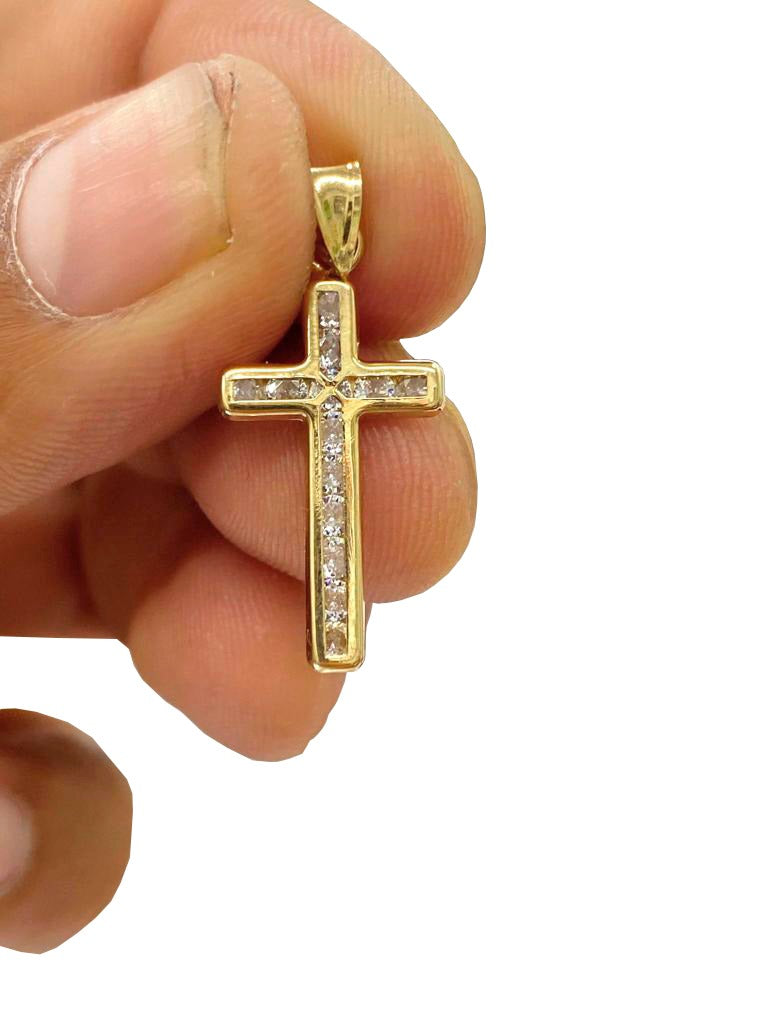 Baby Kids Cross Pendant 14K Yellow Gold CZ Religious Charm Crucifix 1st Communion Bapstim Gift