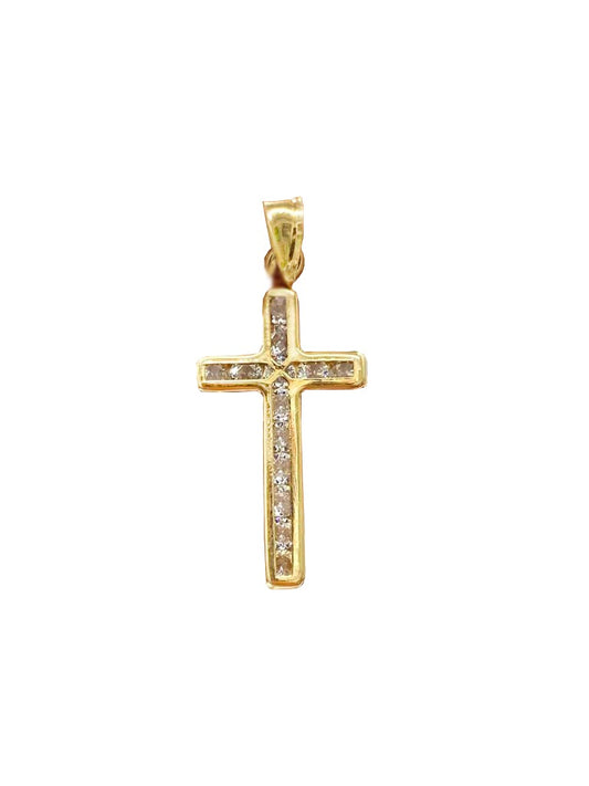Baby Kids Cross Pendant 14K Yellow Gold CZ Religious Charm Crucifix 1st Communion Bapstim Gift