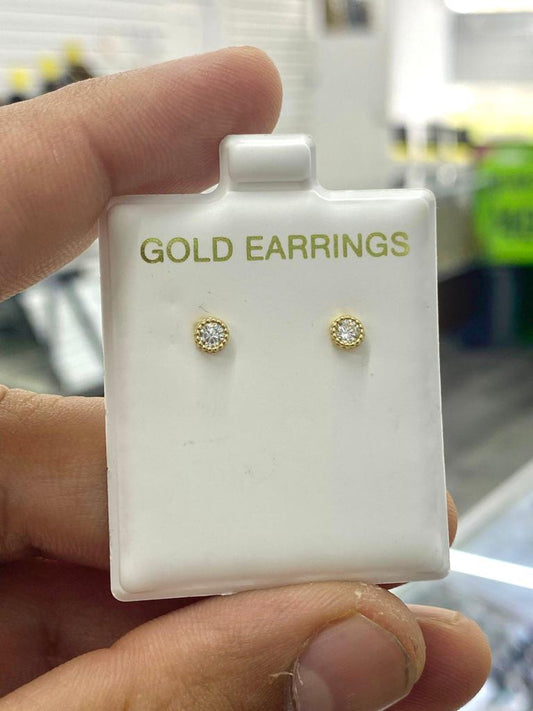 10K Yellow Gold CZ Ball Diamond Cut Studs Earrings Push Back Baby Kids Girls Jewelry Gifts