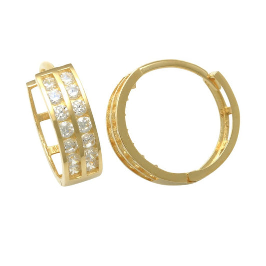 Baby Kids Girls 10K Yellow Gold 11x11mm Huggies Hoop Earrings Double Row CZ Clip On