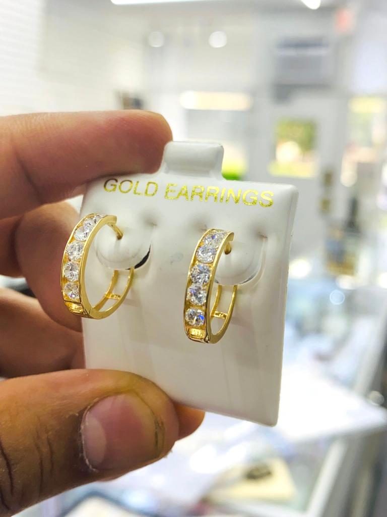 10K Yellow Gold Girls Jewelry Huggies Hoop Earrings CZ Fancy 17mm Round Earrings Dainty