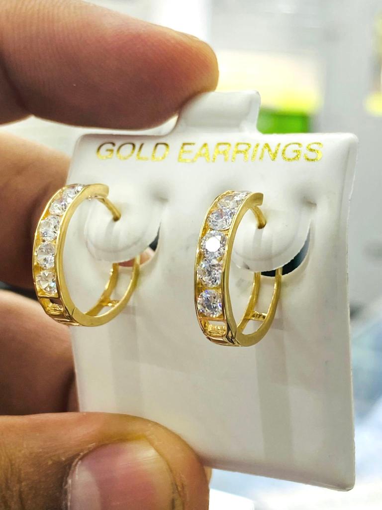 10K Yellow Gold Girls Jewelry Huggies Hoop Earrings CZ Fancy 17mm Round Earrings Dainty