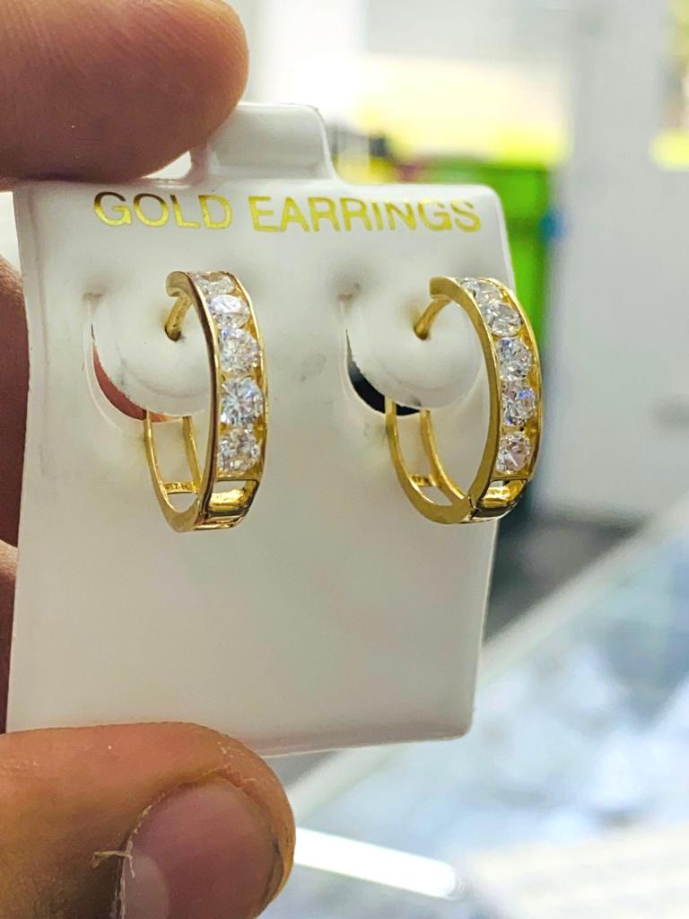 10K Yellow Gold Girls Jewelry Huggies Hoop Earrings CZ Fancy 17mm Round Earrings Dainty