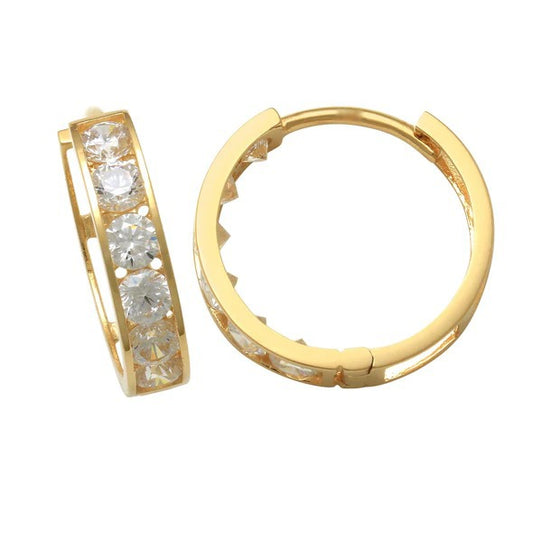 10K Yellow Gold Girls Jewelry Huggies Hoop Earrings CZ Fancy 17mm Round Earrings Dainty