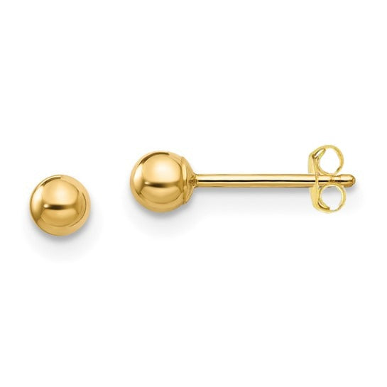 4mm Genuine Ball Studs Earrings in 10K Yellow Gold for Baby Kids Girls Gifts Jewelry Beads