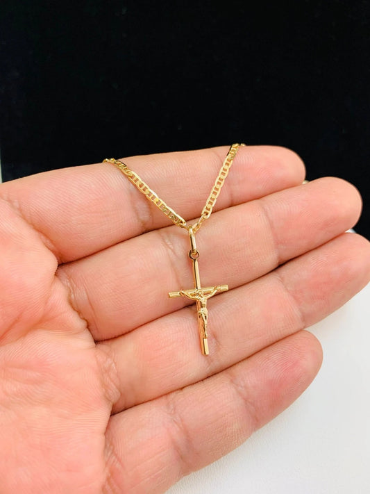 14K Gold Filled Cross Necklace for Baby Kids Girls Boys Jewelry Religious Mariner Chain Charm