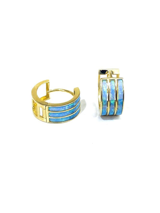 14K Yellow Blue Opal Huggies Hoop Earrings Babies Girls Jewelry Womens 11x12mm