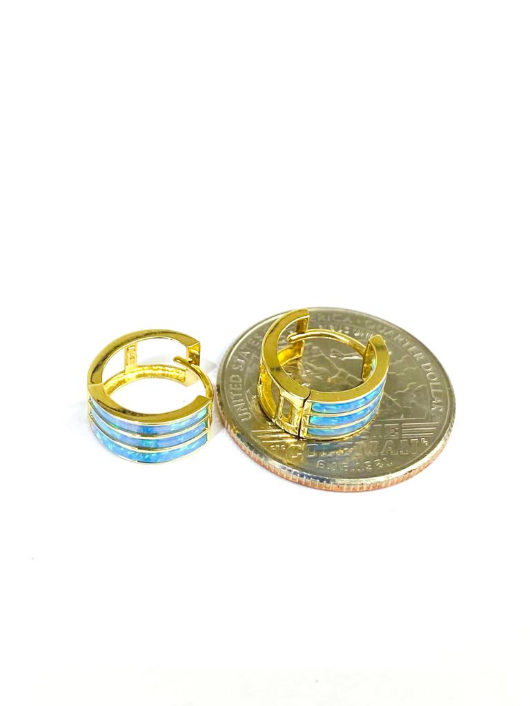 14K Yellow Blue Opal Huggies Hoop Earrings Babies Girls Jewelry Womens 11x12mm