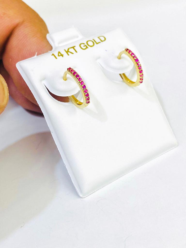 14K Yellow Gold CZ Ruby Huggies Hoop Earrings 11x11mm Womens Girls Baby Jewelry Fancy