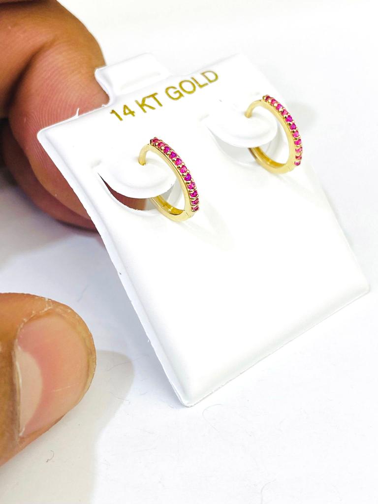 14K Yellow Gold CZ Ruby Huggies Hoop Earrings 11x11mm Womens Girls Baby Jewelry Fancy