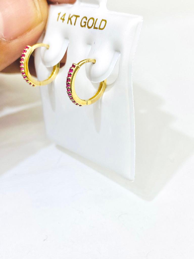 14K Yellow Gold CZ Ruby Huggies Hoop Earrings 11x11mm Womens Girls Baby Jewelry Fancy