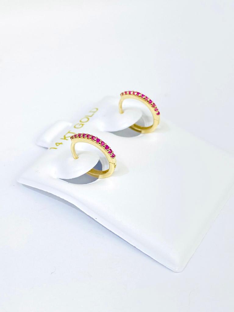 14K Yellow Gold CZ Ruby Huggies Hoop Earrings 11x11mm Womens Girls Baby Jewelry Fancy