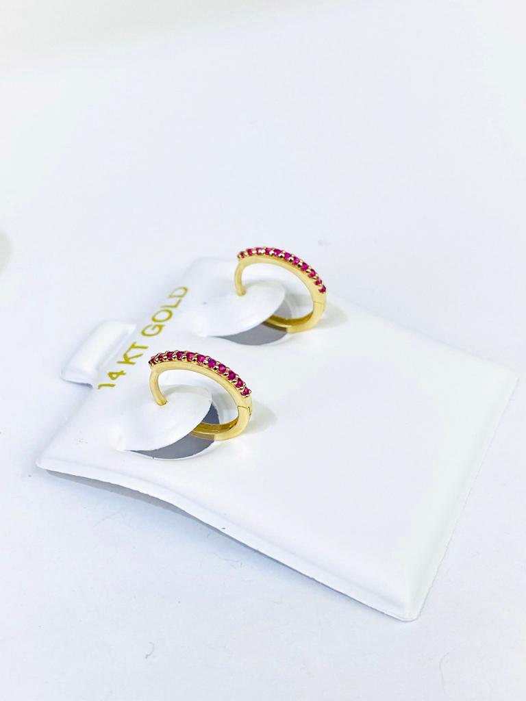 14K Yellow Gold CZ Ruby Huggies Hoop Earrings 11x11mm Womens Girls Baby Jewelry Fancy