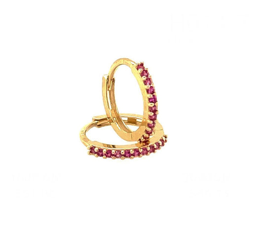 14K Yellow Gold CZ Ruby Huggies Hoop Earrings 11x11mm Womens Girls Baby Jewelry Fancy