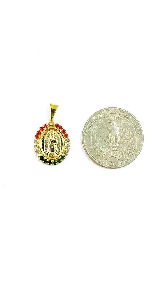 14K Gold Filled Virgen de Guadalupe Necklace Charm Pendant CZ 18x14mm 14" Newborn Baby Kids Gifts Religious