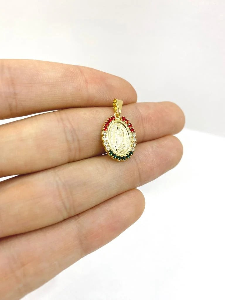 14K Gold Filled Virgen de Guadalupe Necklace Charm Pendant CZ 18x14mm 14" Newborn Baby Kids Gifts Religious