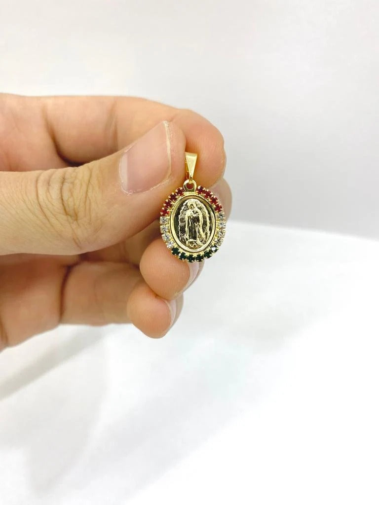 14K Gold Filled Virgen de Guadalupe Necklace Charm Pendant CZ 18x14mm 14" Newborn Baby Kids Gifts Religious