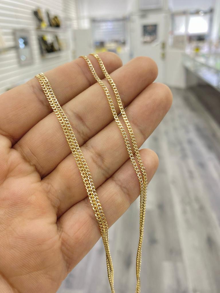 Miami Cuban Link Chain Two Tone 1.8mm for Mens Women Kids 10K Yellow Gold Curb Necklace