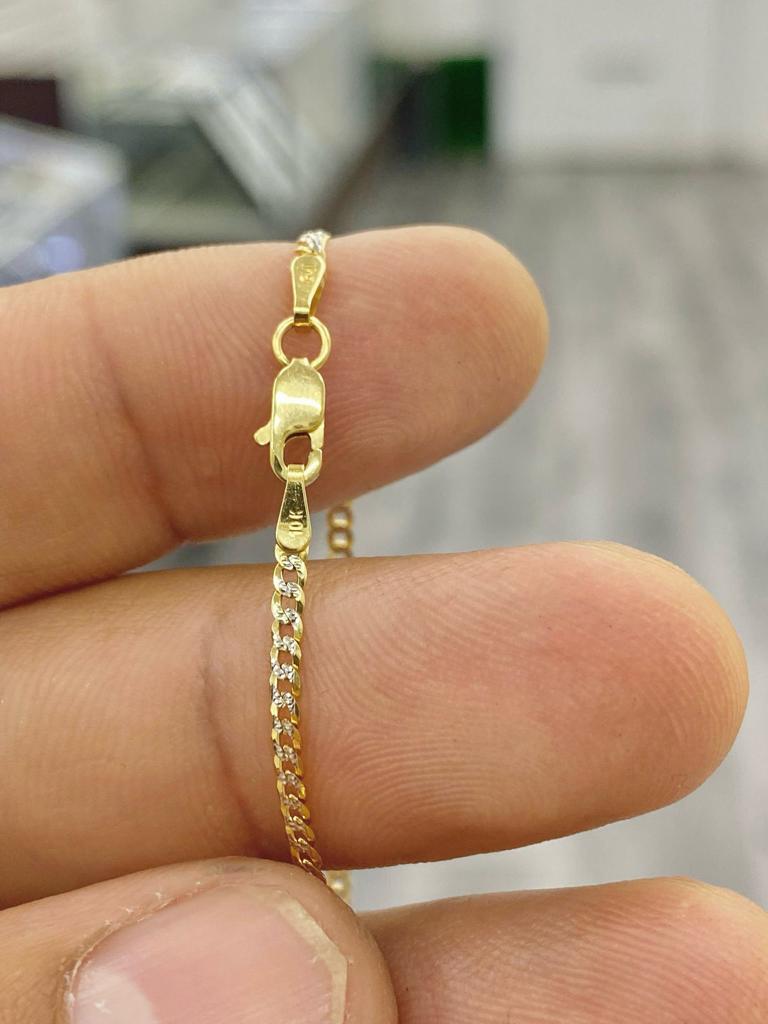 Miami Cuban Link Chain Two Tone 1.8mm for Mens Women Kids 10K Yellow Gold Curb Necklace