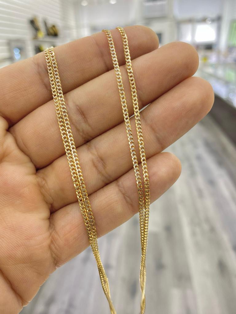 Miami Cuban Link Chain Two Tone 1.8mm for Mens Women Kids 10K Yellow Gold Curb Necklace