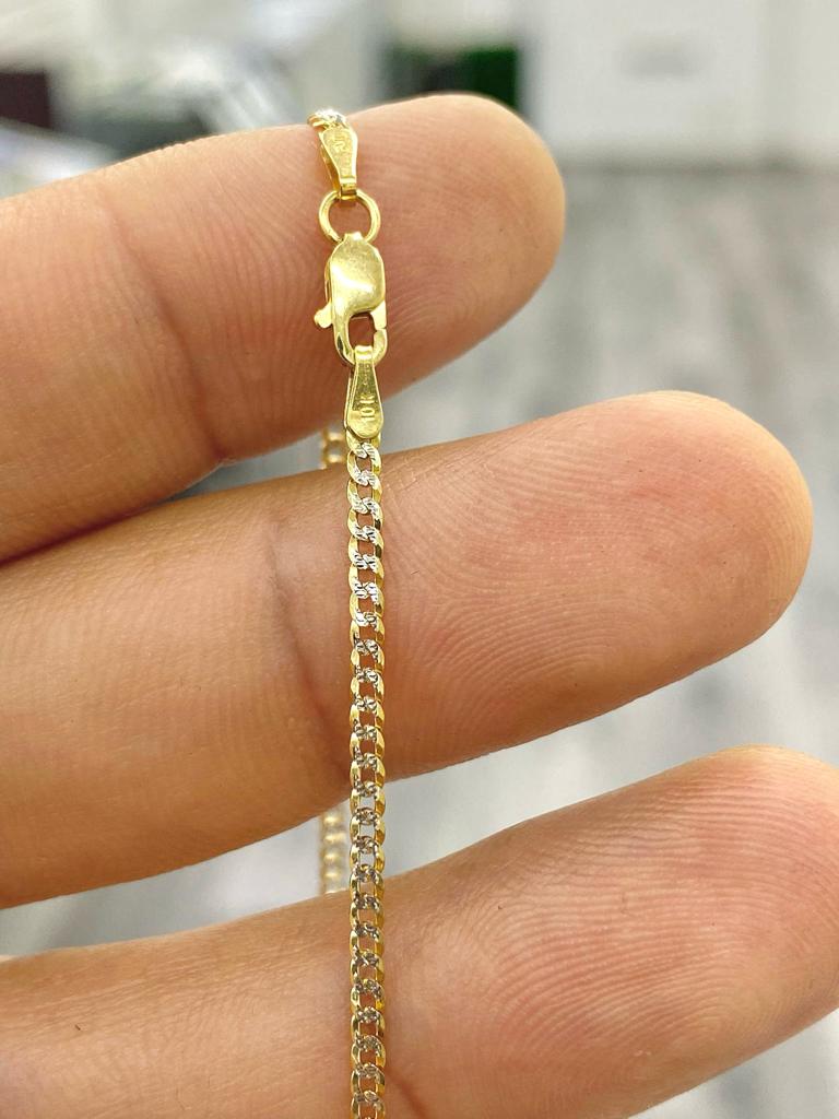 Miami Cuban Link Chain Two Tone 1.8mm for Mens Women Kids 10K Yellow Gold Curb Necklace