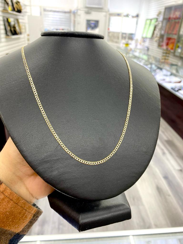 2.4mm Two Tone Miami Cuban Chain Necklace Kids Boys Girls Mens Womens 10K Solid Gold