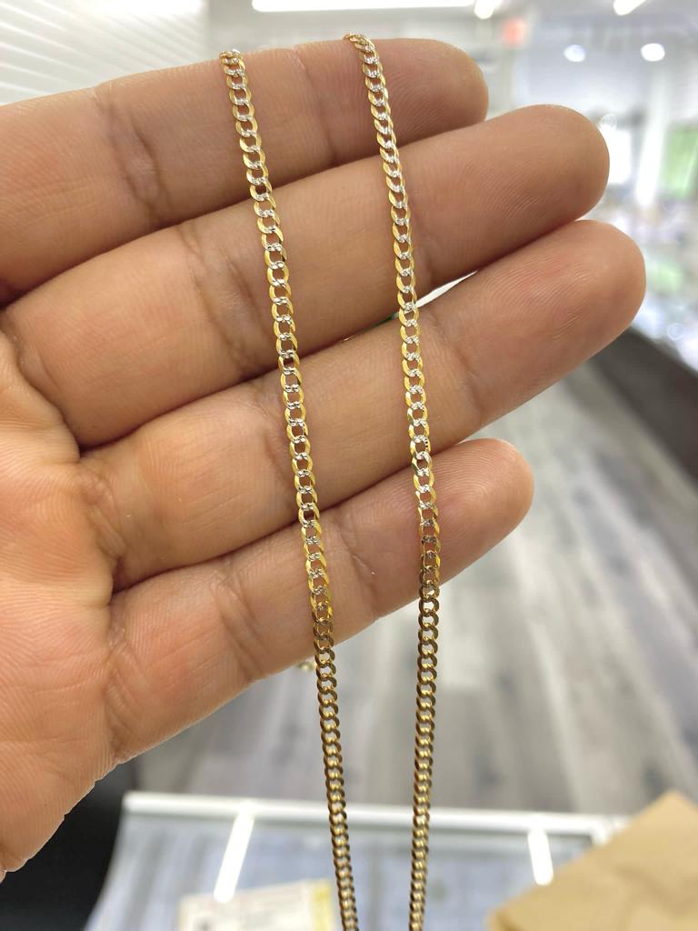 2.4mm Two Tone Miami Cuban Chain Necklace Kids Boys Girls Mens Womens 10K Solid Gold