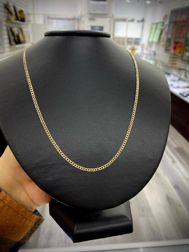 2.4mm Two Tone Miami Cuban Chain Necklace Kids Boys Girls Mens Womens 10K Solid Gold