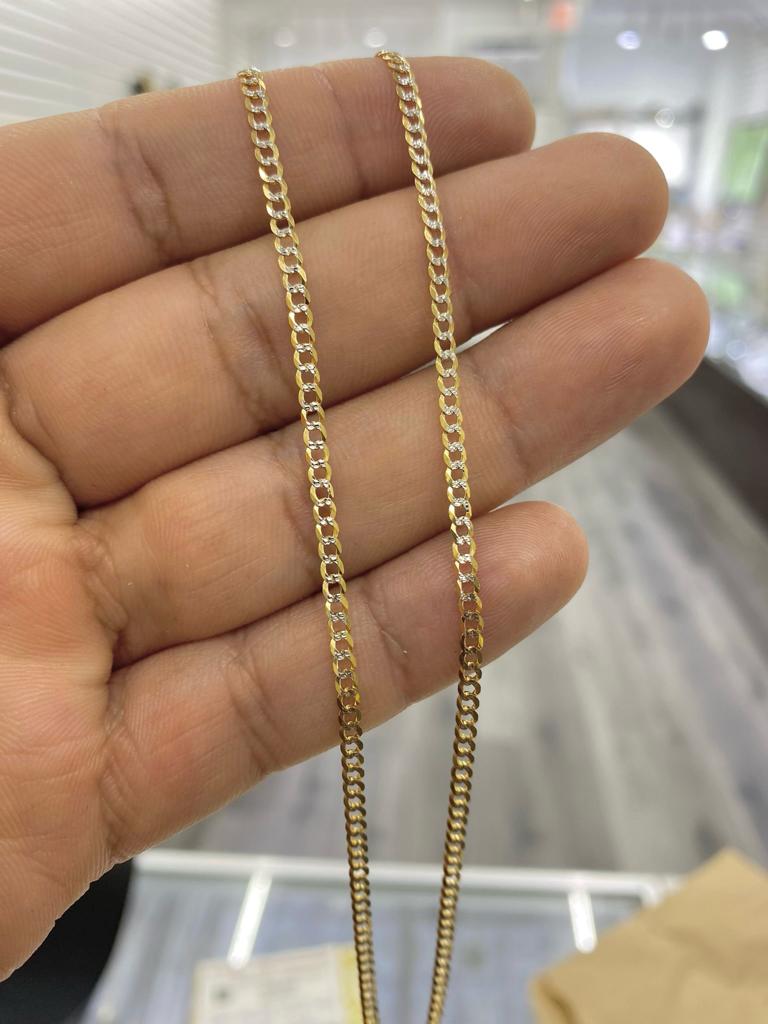 2.4mm Two Tone Miami Cuban Chain Necklace Kids Boys Girls Mens Womens 10K Solid Gold