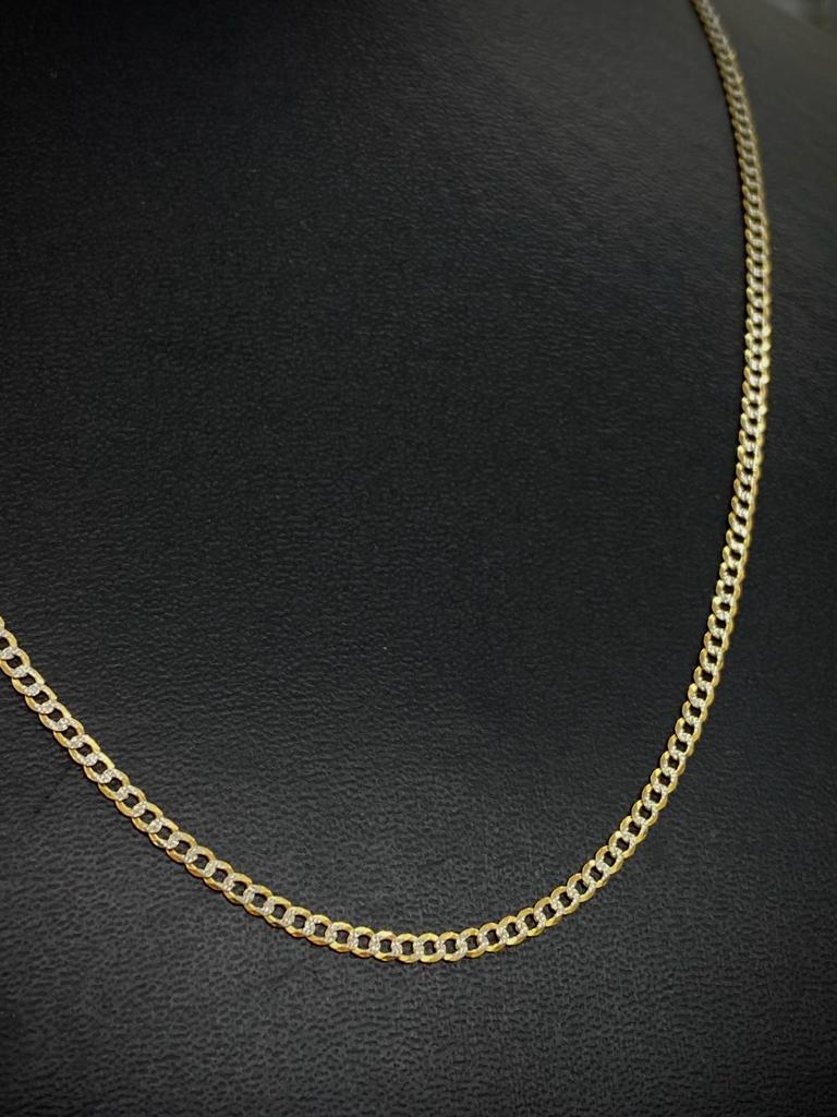 2.4mm Two Tone Miami Cuban Chain Necklace Kids Boys Girls Mens Womens 10K Solid Gold