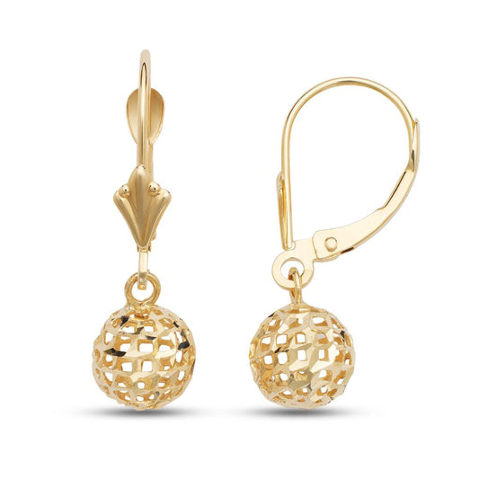 Ball Lever Back Earrings Dangling Diamond Cut in 14K Yellow & White Gold Gifts for Womens