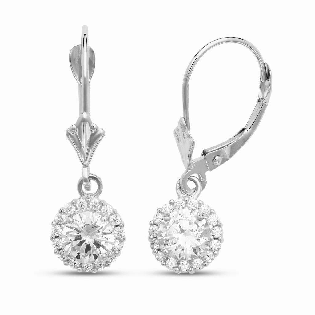 Womens Girls Dangling CZ Earrings Lever Back 14K Yellow and White Gold Dainty Dangle