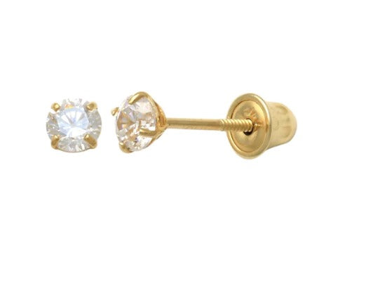 10K Yellow Gold Baby Kids CZ Stud Earrings Screw Back 3mm Gifts for Babies Womens