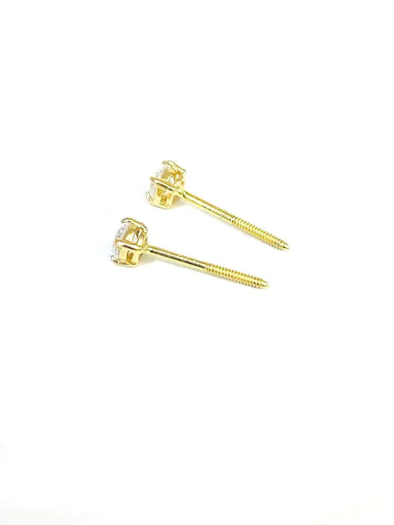 Moissanite AAA Heavy Basket 14K Yellow Gold Studs Screw Back Earrings 3mm  Baby Womens Girls