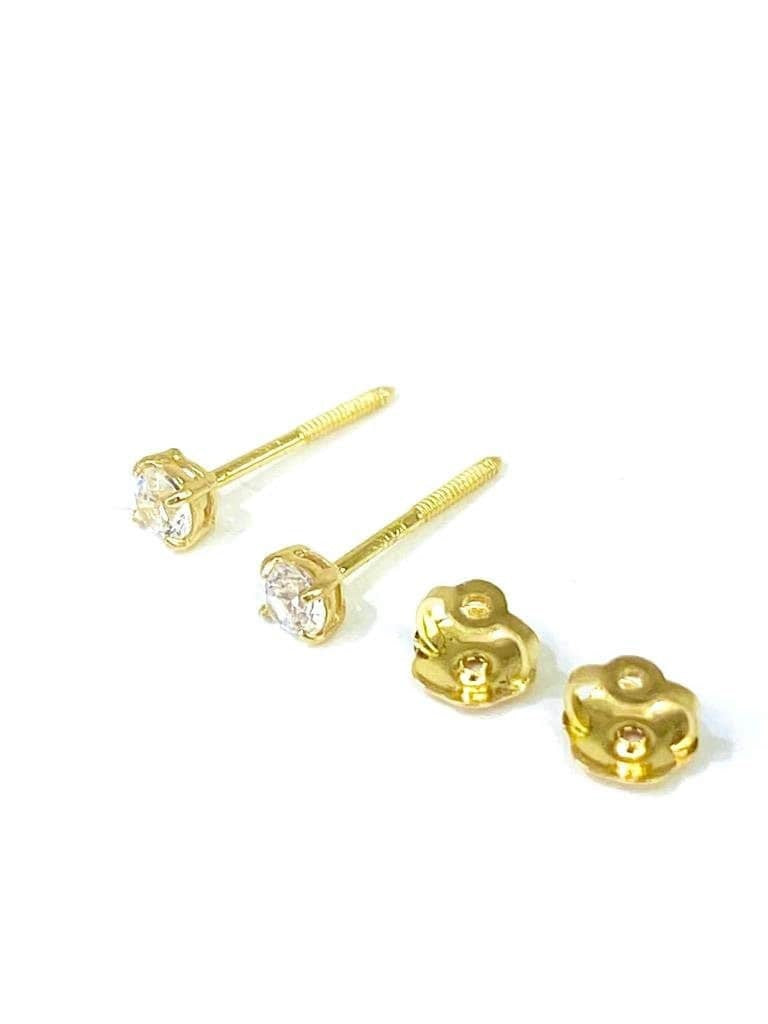 Moissanite AAA Heavy Basket 14K Yellow Gold Studs Screw Back Earrings 3mm  Baby Womens Girls