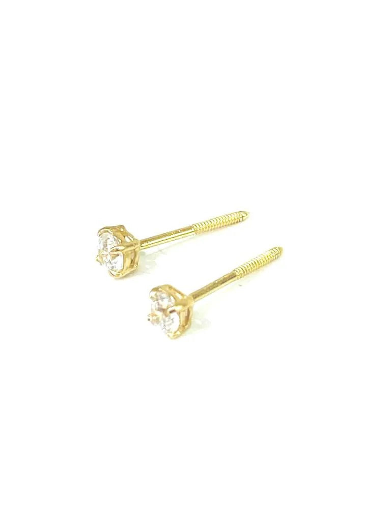 Moissanite AAA Heavy Basket 14K Yellow Gold Studs Screw Back Earrings 3mm  Baby Womens Girls