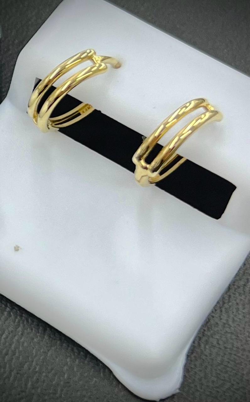 14K Yellow Gold 2 ROW Huggie Earrings for Womens Girls 12.5mm Fashion Style