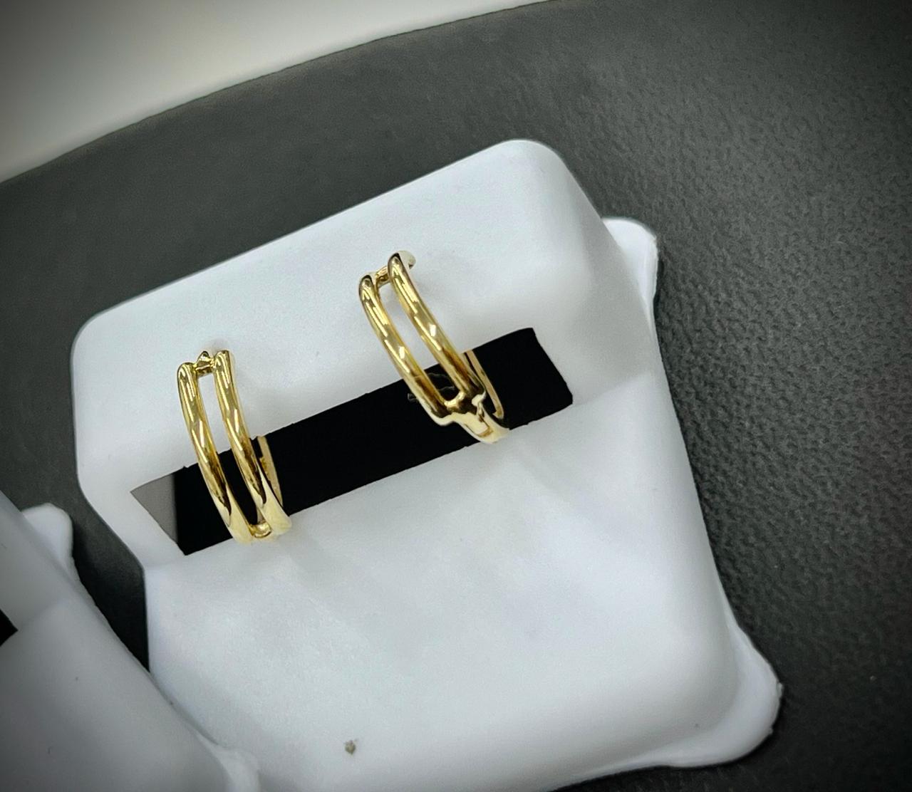 14K Yellow Gold 2 ROW Huggie Earrings for Womens Girls 12.5mm Fashion Style