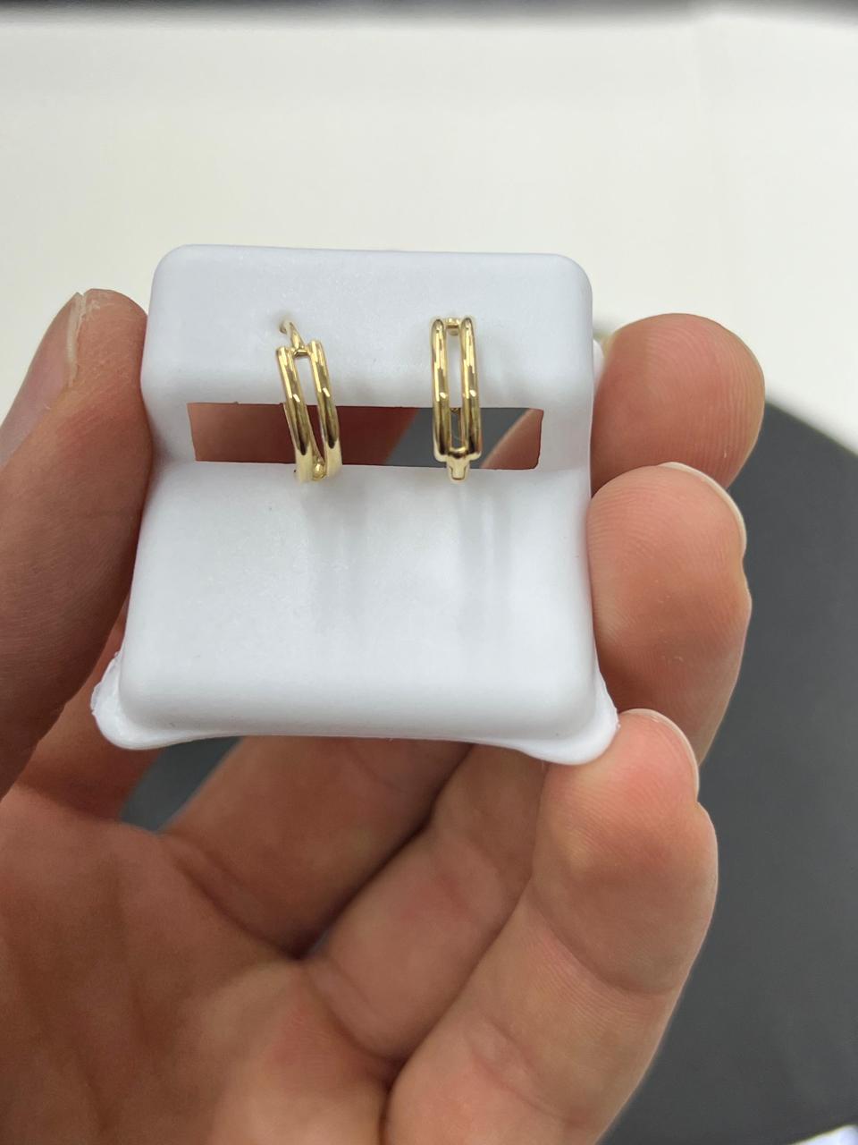 14K Yellow Gold 2 ROW Huggie Earrings for Womens Girls 12.5mm Fashion Style