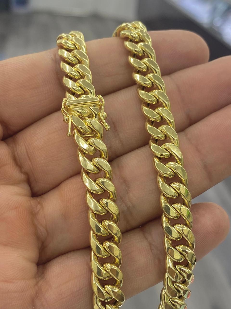 SOLID Miami Curb Chain for Mens 14K Yellow Gold 8.5mm 20" 22" 24" INCH Gifts for Him